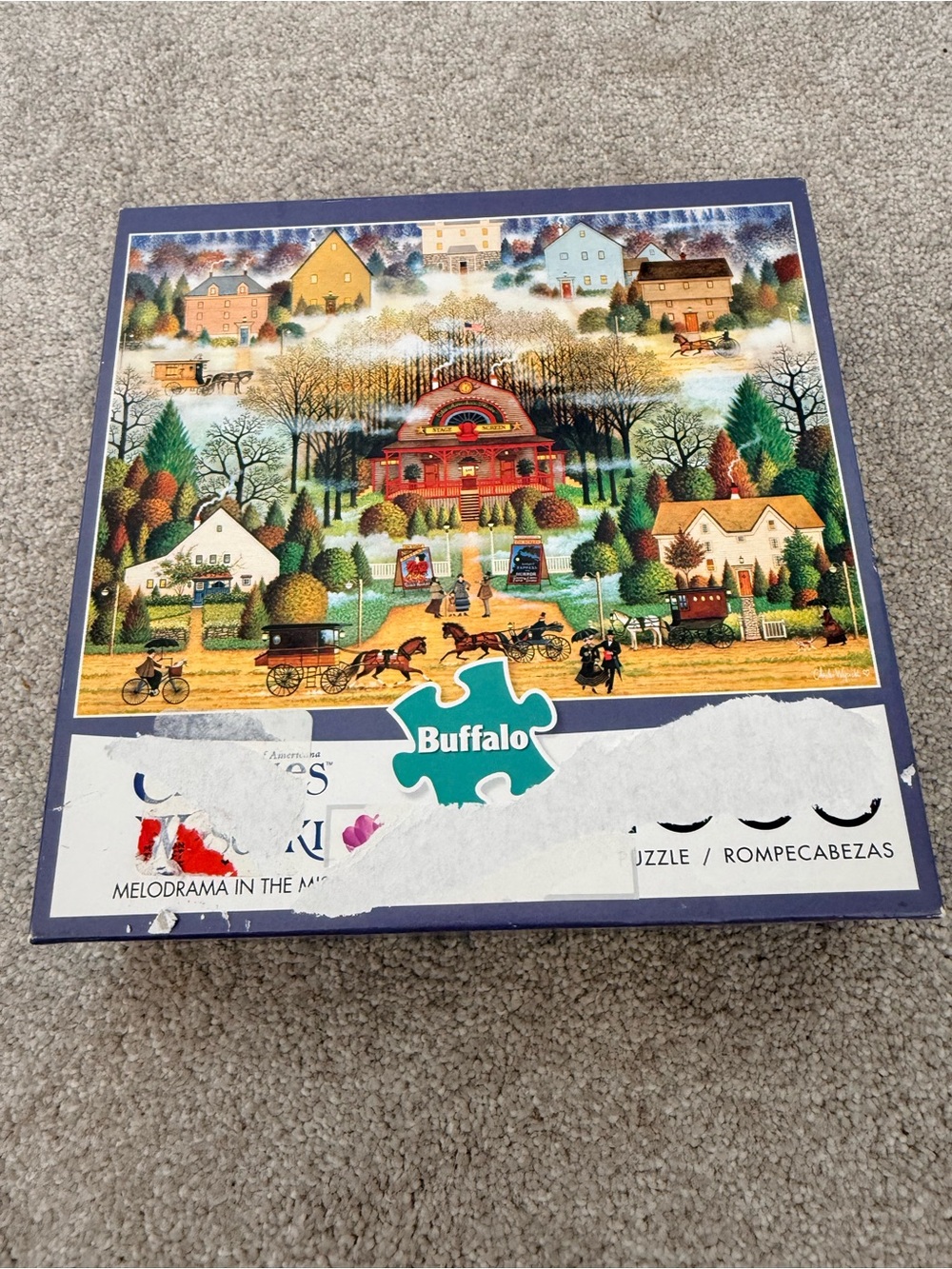 Buffalo Blue Framed Village Puzzle - Scenic Home Games